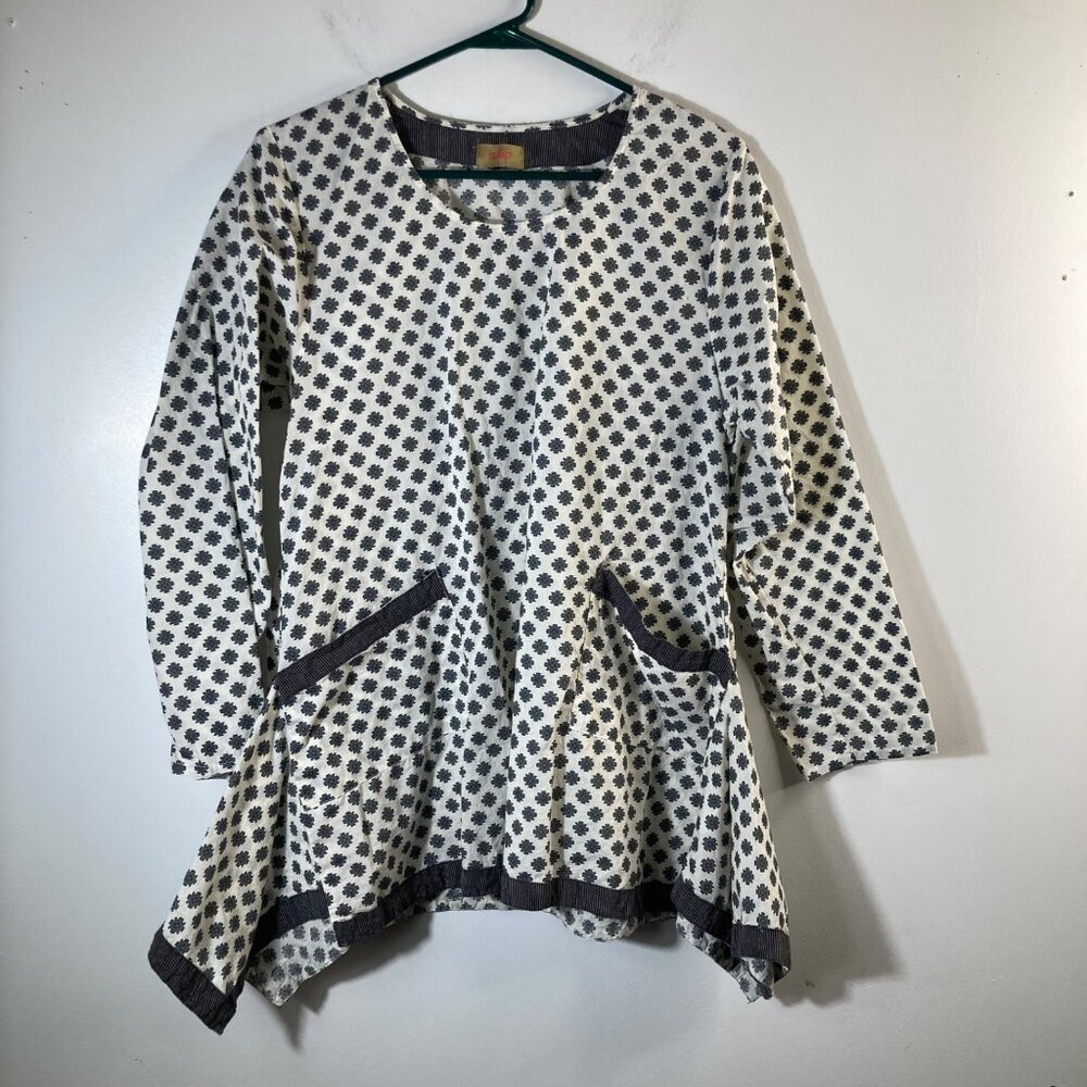 Womens Tulip Lagenlook Cotton Tunic Cream Gray S Cotton Long Sleeve‎ Pockets